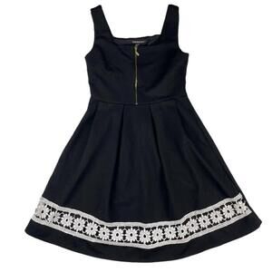 Impress Dress Womens XS Black Fit & Flare Embroidered Square Neck Front Zipper